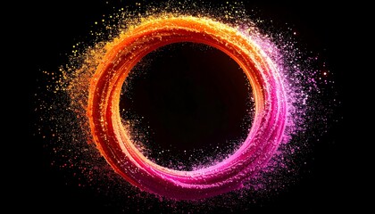 Abstract ring formed with glowing particles transitioning from orange to pink against a dark backdrop