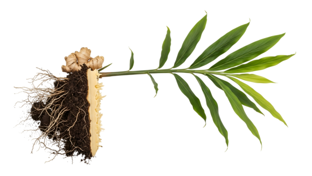 Isolated Zigzag Plant Seedling with Roots and Leaves on Transparent Background Close Up View Studio Shot