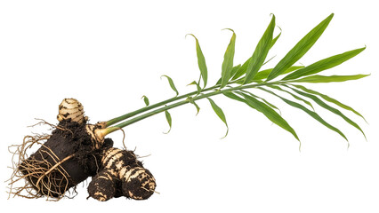 Fresh Ginger Rhizome with Green Shoots Isolated on Transparent Background Healthy Cooking Ingredient