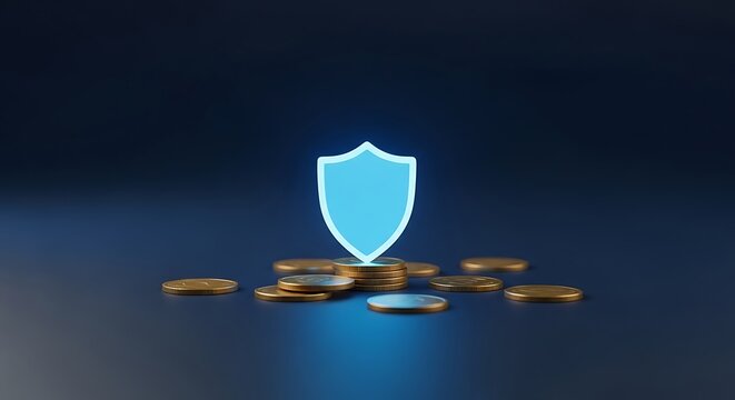 Digital Shield Protecting Stacked Coins: Financial Security Concept