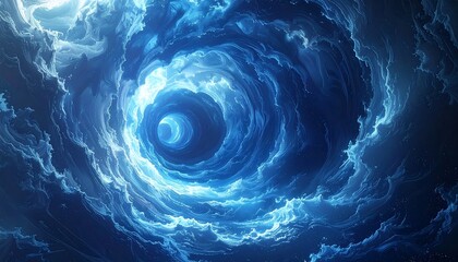 Abstract, swirling blue vortex of light and energy creates an illusion of depth and movement within its form