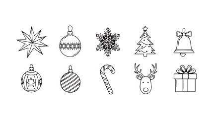 Collection of ten hand drawn christmas ornaments and symbols silhouette