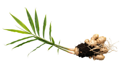 Fresh Ginger Rhizome with Green Shoots on Transparent Background