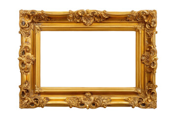 Vintage gold picture frame with intricate baroque details on transparent backdrop