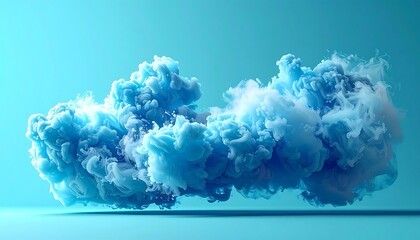 An abstract, swirling cloud formation in pale blue hues against a cyan background, evoking a dreamlike atmosphere