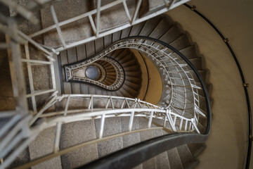 Cubism style spiral staircase with elegant design, from a dramatic perspective, Prague, Czech Republic