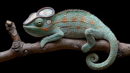 A bright chameleon on a branch demonstrates the beauty of nature — an excellent decorative backdrop for environmental initiatives and educational articles on biodiversity.