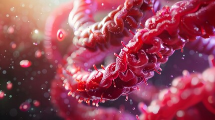 Bright viruses on a red background illustrate the danger of a pandemic, suitable for medical presentations as a background.