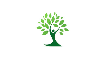 Green tree with human figure, symbolizing growth, vitality, and environmental awareness in design