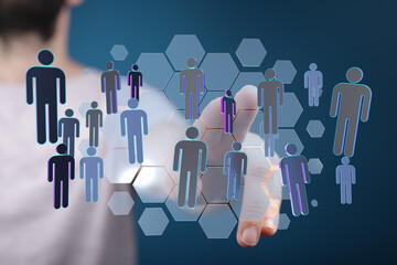 Abstract futuristic illustration with people icons and network connections, representing a digital community. I