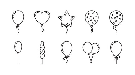 Collection of hand drawn balloon shapes in a simple line silhouette style