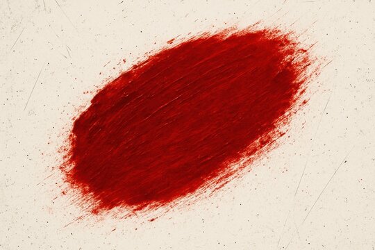 Organic red chemical smear on bright surface, micro scratches and dust, high-contrast artful stain.