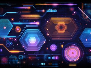 Futuristic neon glowing hexagonal tech abstract background