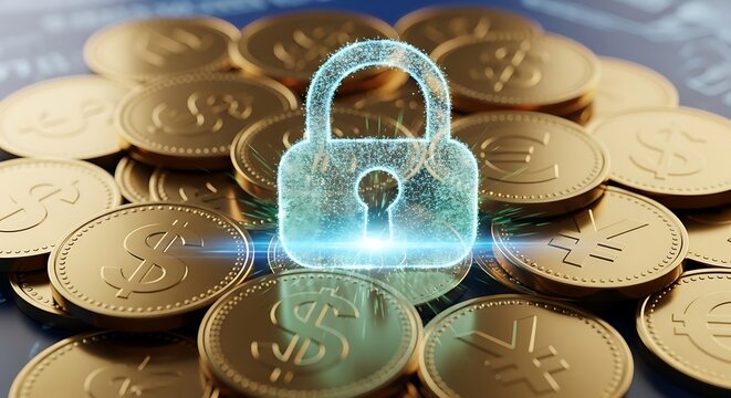 Secure Digital Finance: Lock on Gold Coins