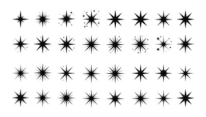 Array of varied black starburst shapes against a white background, arranged in rows and columns, for visual texture