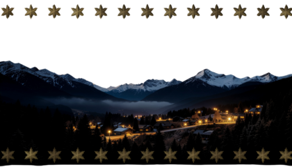 Winter mountain landscape with a lake, fog, and sunrise view /Christmas night view .