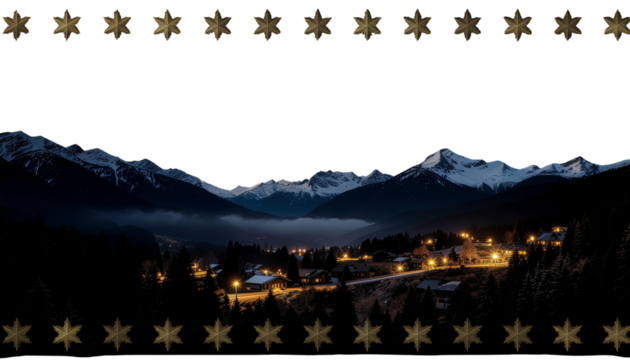 Winter mountain landscape with a lake, fog, and sunrise view /Christmas night view .