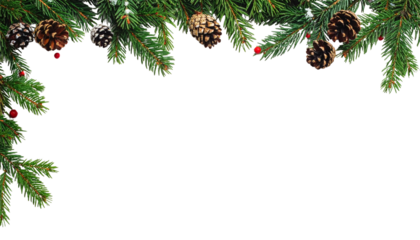 Christmas border with pine cones and evergreen fir tree branches for a winter holiday decoration frame