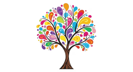 Vibrant abstract tree of life art bursting with colorful splashes creative design