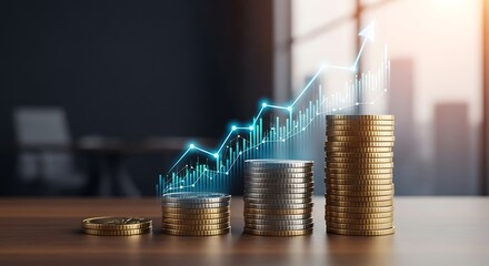 Ascending Coin Stacks with Bullish Growth Chart