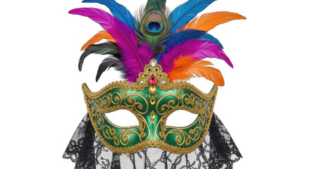 Exquisite venetian masquerade mask vibrant feathers festive celebration detail