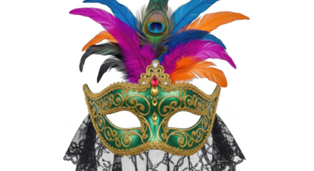 Exquisite venetian masquerade mask vibrant feathers festive celebration detail