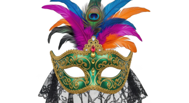 Exquisite venetian masquerade mask vibrant feathers festive celebration detail