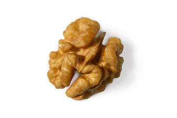 Peeled Walnut Close-Up on Clean White Background