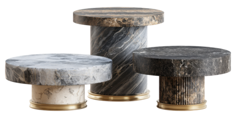 Collection of Three Marble Display Pedestals for Product Showcase