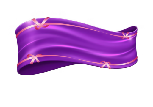 Elegant purple ribbon banner with golden accents for festive decorations and celebrations