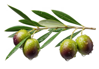 Fresh green olives with water droplets on a branch healthy food ingredient natural
