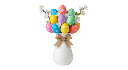 Vibrant easter egg bouquet in a white vase festive spring holiday celebration decoration