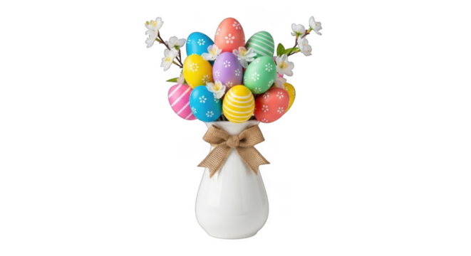 Vibrant easter egg bouquet in a white vase festive spring holiday celebration decoration - Powered by Adobe