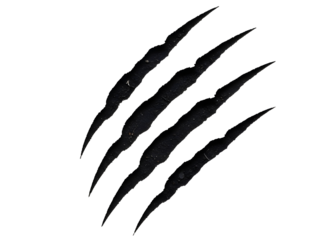 Jagged claw marks scratched on a dark surface isolated on transparent background