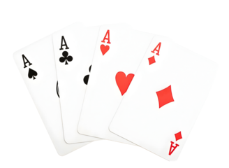 Four aces playing cards isolated on transparent background