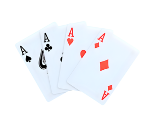 Four aces playing cards isolated on transparent background