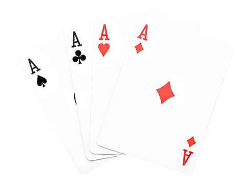 Four aces playing cards isolated on transparent background