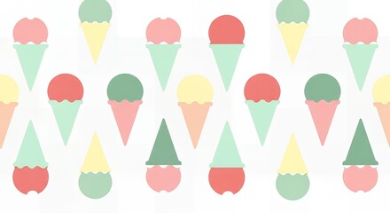 Obraz premium Colorful Ice Cream Cones Pattern on White Background.