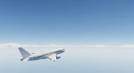 Obraz premium Airplane flying high above the clouds on a clear day, showcasing the vastness of the sky.