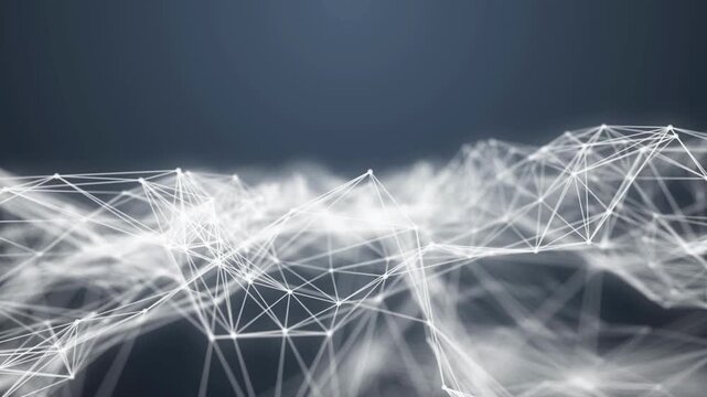 Abstract technology background with moving dots and lines plexus shapes Digital, communication and block chain server concept.