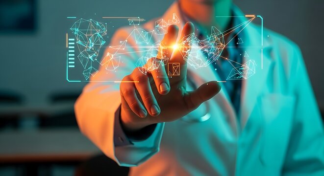 Doctor Interacting with Futuristic Medical Interface - Powered by Adobe