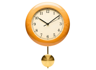 Oval wooden pendulum wall clock isolated on transparent background