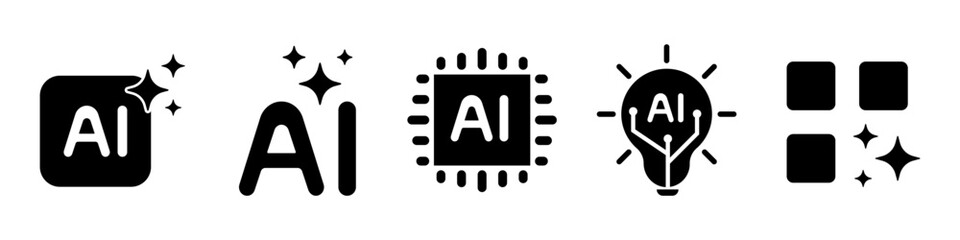 AI icons, Generative artificial intelligence app icons isolated on white.