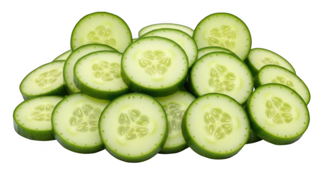 Freshly sliced cucumbers stacked together a healthy food ingredient