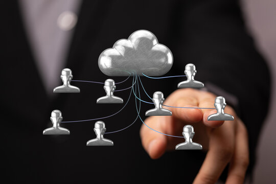 Concept of the digital cloud and its network of users, data sharing, networking and technology