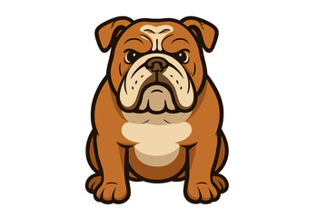 Cute cartoon bulldog sitting facing forward with a serious expression