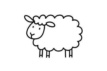 Simple black outline of a cute domestic sheep standing on a white background