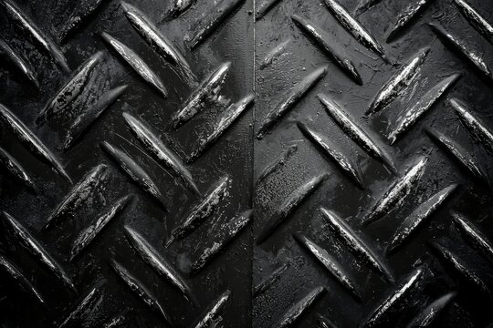 Black diamond plate with a textured diamond pattern for industrial or decorative use
