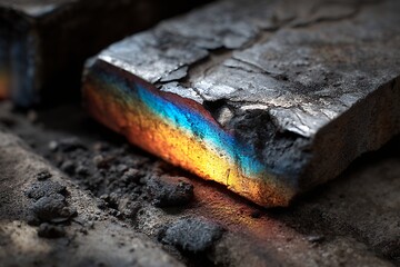 Naklejka premium rainbow light on edge of gray stone