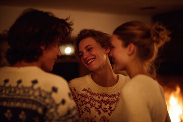 joyful family gathers around beautifully decorated fireplace celebrating magic of christmas